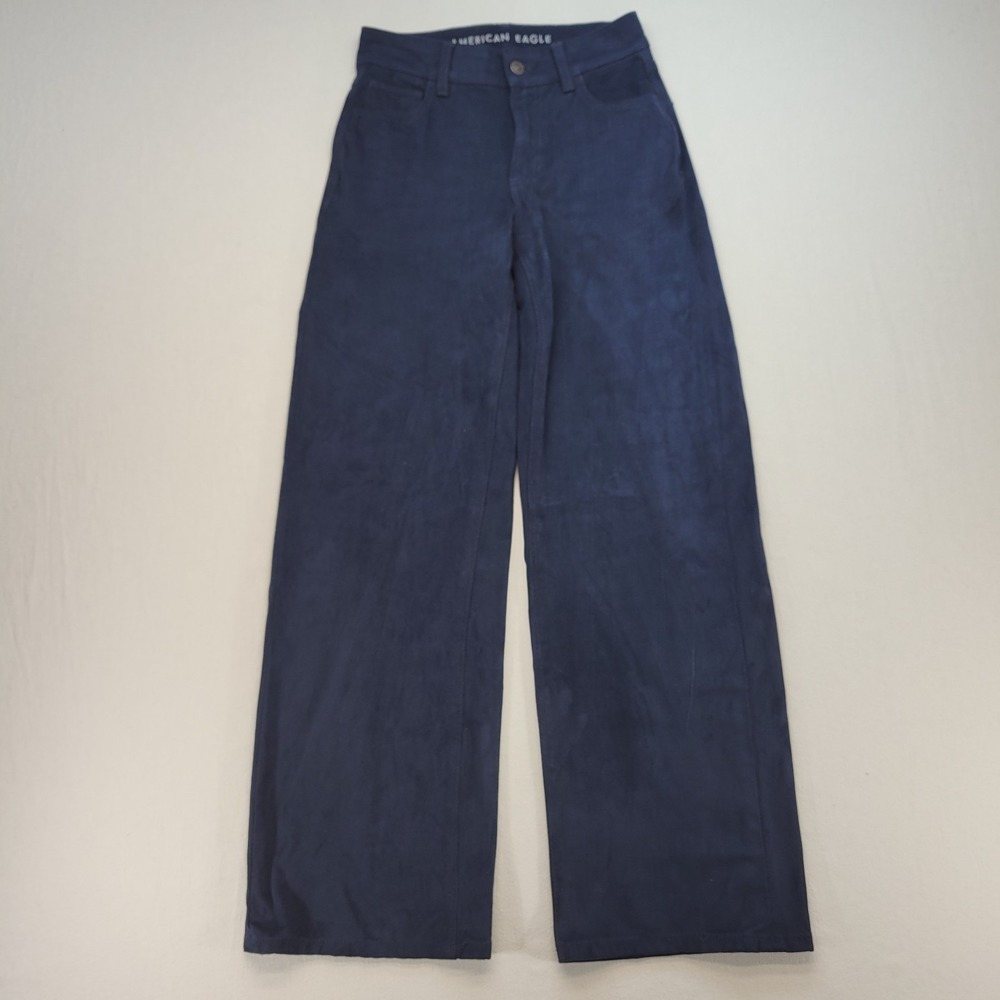 American Eagle Pants Womens 000 Blue Velour Baggy Wide Leg High Rise